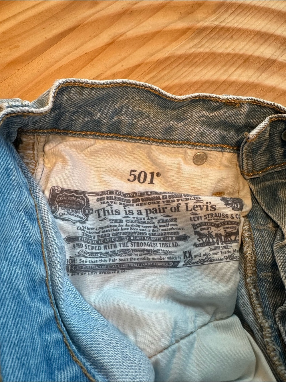 Levi's Light Blue Denim Cutoff Shorts with Raw Hem - Picture 3 of 5